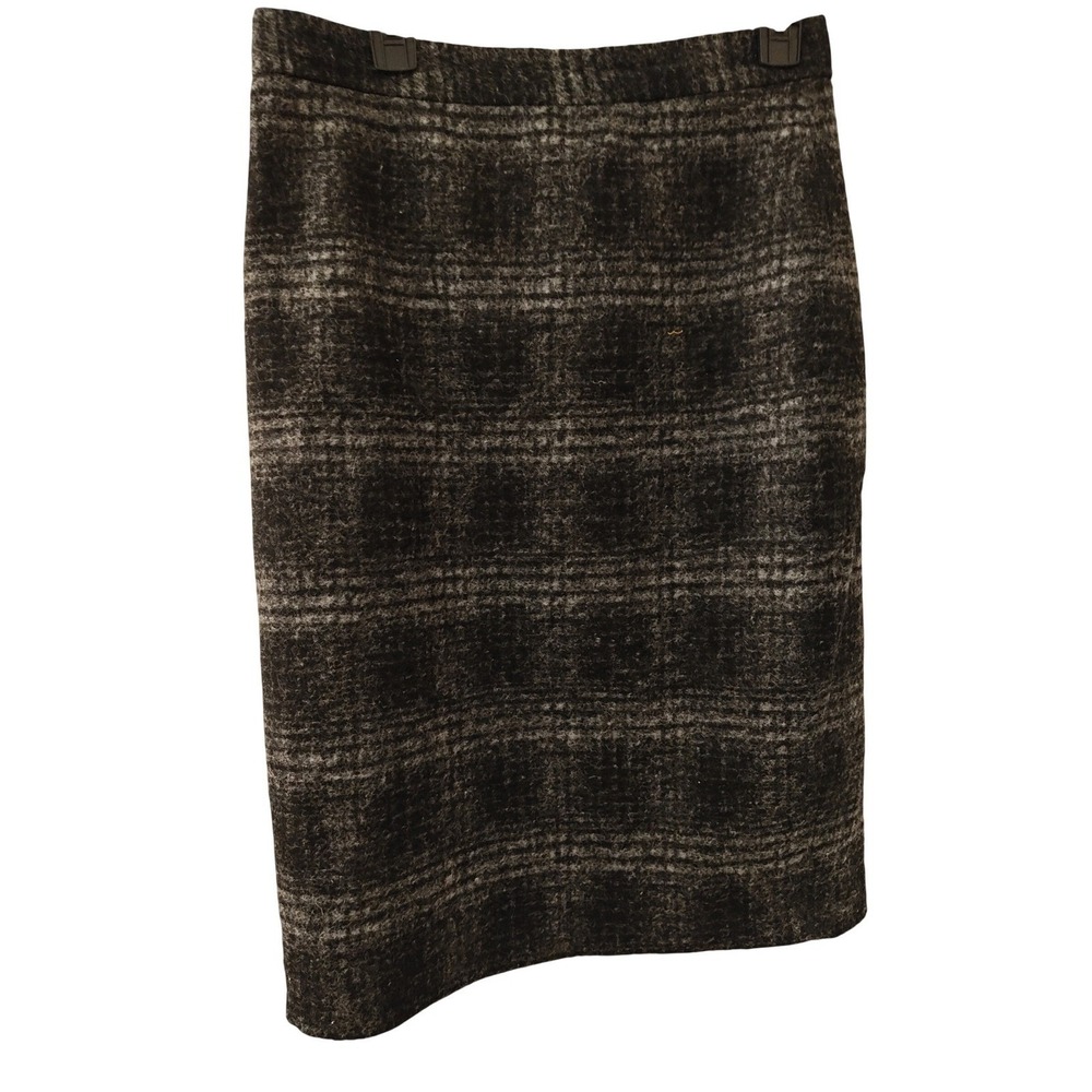 Pencil Skirt Charcoal Grey Black Plaid Wool Blend Banana Republic Size 10 - Picture 1 of 6